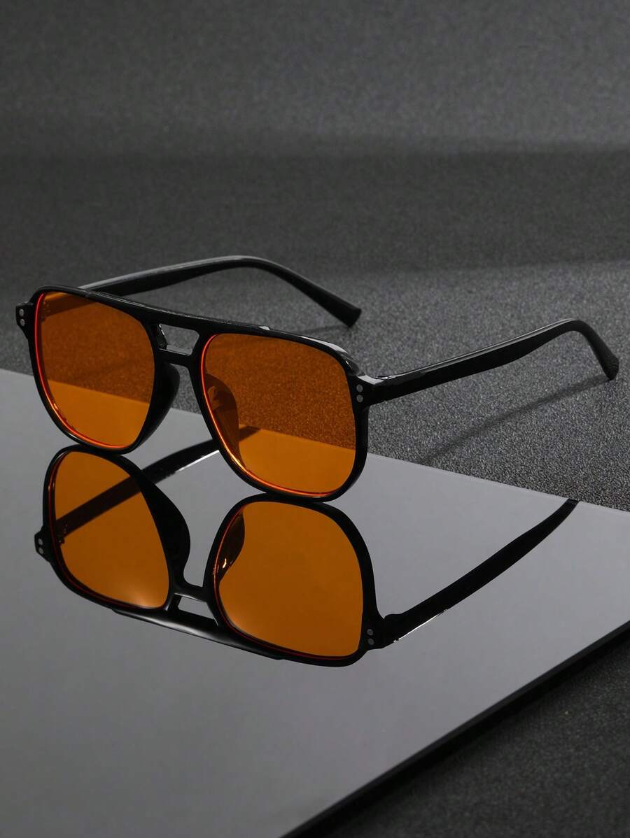 1 Pair Men's Retro Double Bridge Aviator Frame Fashion Glasses, Suitable For Fashion Outfits, Party Decoration, Outdoor Travel, Beach Vacation, Cycling, Driving, Outdoor Sports, Daily Use