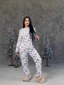PIJAMA AFELPADA PARA DAMA CONJUNTO DE 2 PIEZAS PANTALON Y PLAYERA DE MANGA LARGA - Lila Púrpura - Ver 2