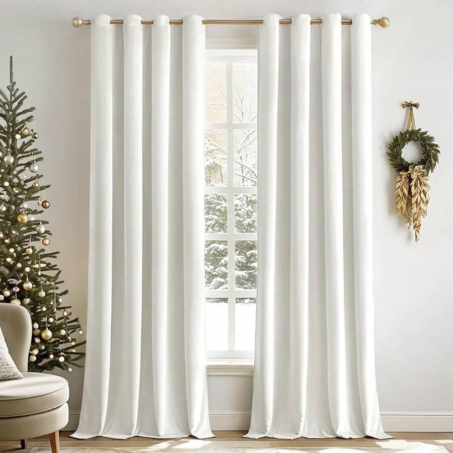 2 Panels Blackout Curtains Solid Soft Grommet Mustard Yellow Thermal Insulated Soundproof Room Darkening Curtains/Drapes/Panels Fall Living Room Bedroom 52 X 90 Inch - 純白 - 查看 1