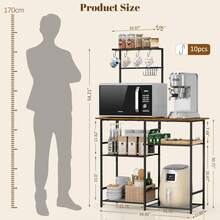 Baker's Rack For Kitchen With Storage, Microwave Stand With Adjustable Shelves And 10 S Hooks, 6-Tier Coffee Bar Station, Kitchen Shelves For Spices, Pots, Rustic Brown,10600244 - Chocolate Brown - View 2