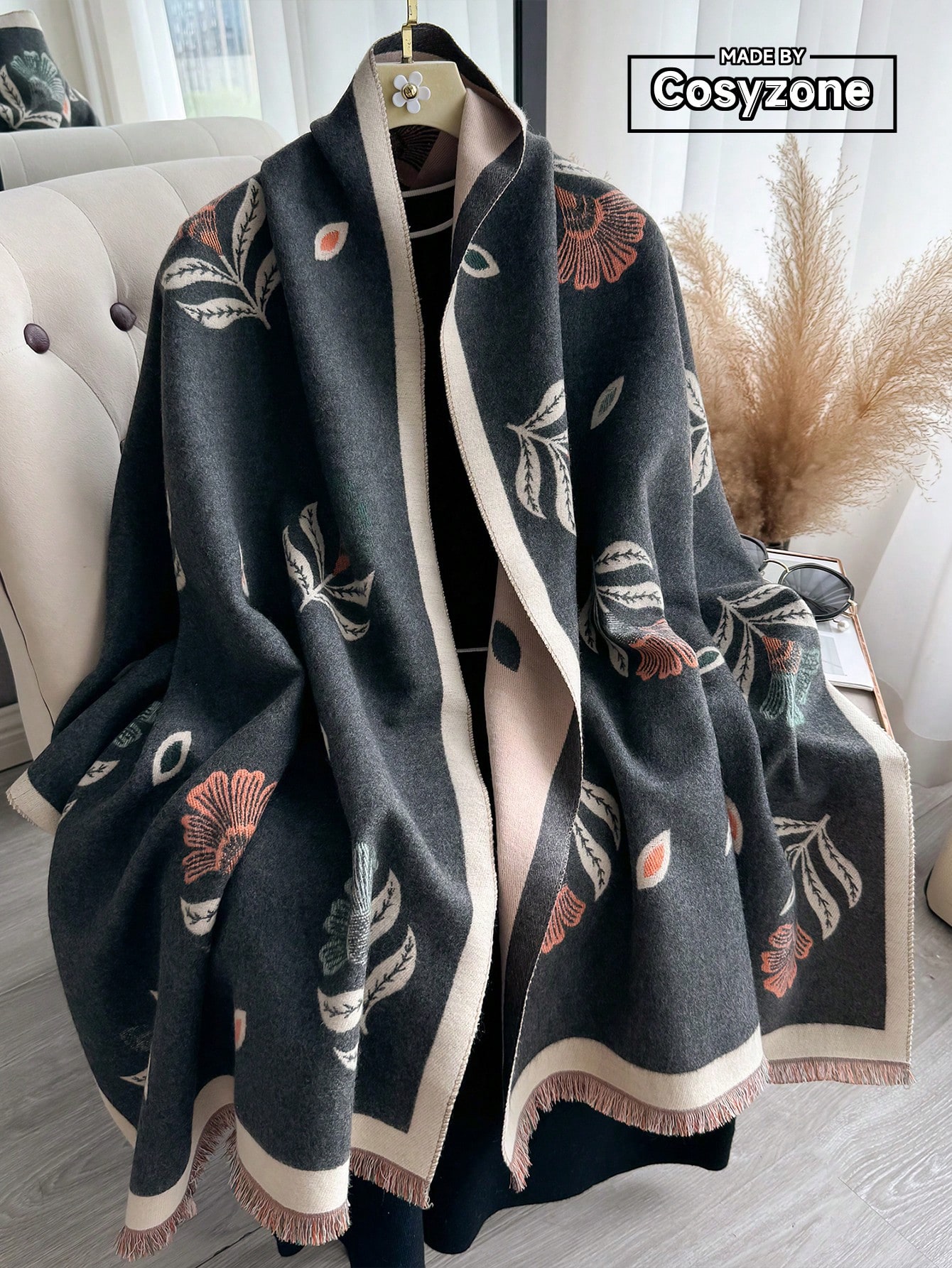 وشاح/لف من الجاكار المزخرف بالزهور، مصنوع من الكشم...