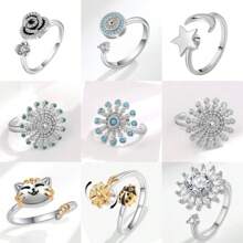 1 件时尚女士缓解焦虑和烦躁戒指，复古花朵，猫戒指，缓解压力，女士指环，抗压婚礼珠宝 - 銀色 - 查看 12