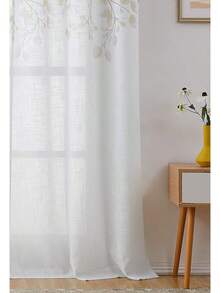 Floral Print Metallic Sheer Window Curtain Panel Rustic Living Room/Bedroom Decor 6 Grommets Top Drape Panels, Coral Red,40 X 84, 2 PK, Sparkling Farmhouse Style - Yellow - View 8