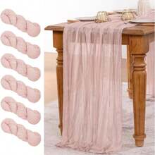 6 Stücke Set hellblaue Tischdecke Ostern grobe Gaze Tischdecke 160 Zoll Boho rustikale transparente blaue Küsten Tischdecke 4 m, geeignet für Halloween, Weihnachten, Hochzeit, Party, Babyparty, Brautparty - grau rosa - Übersicht 9