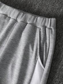 Set da 2 pezzi: felpa con stampa di lettere a maniche lunghe e pantaloni con tasche a righe, moda casual per bambini di 7-11 anni, adatto per attività all'aperto e sport scolastici