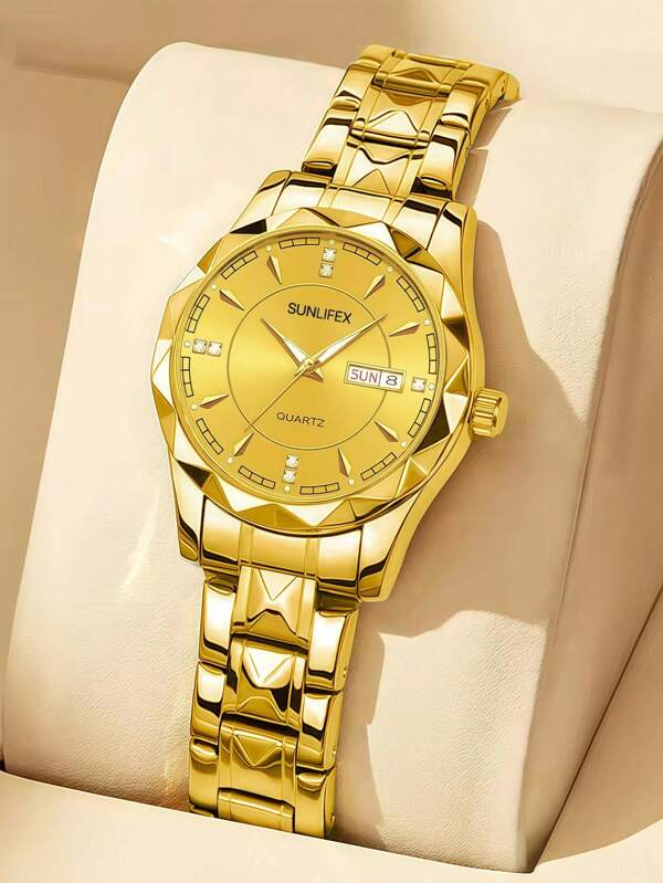 1pc Stainless Steel, Waterproof, Branded, Elegant, Round, Quality, Original, Luxury Women's Watch, Gold, Silver, Green, Suitable For Everyday, Work Wear, Calendar Function, Gift For Women's Birthday Holiday