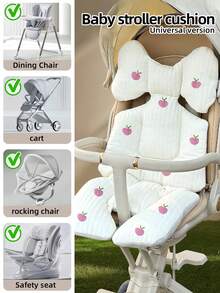 1pc婴儿推车绣花坐垫秋冬宝宝厚靠垫保暖儿童推车婴儿餐椅坐垫四季通用柔软舒适 - 米色 - 查看 11