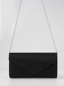 亮片信封手提包，女士晚宴手拿包，女士日常手拿包，闪亮金属链条斜挎包，适合婚礼派对，银色和黑色 - 黑色 - 查看 4