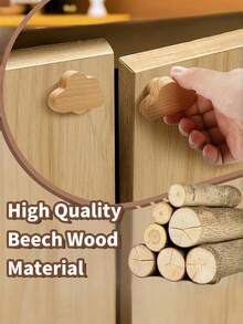 4/6/8pcs Bohemian Vanity Handle, Natural Beech Wood Drawer Knob(Large Size), Cloud Shape Wooden Vanity Pull, Comes With Two Different Sizes Of Screws, Suitable For Cabinets, Furniture, Drawers(The Woodwork May Vary And Be A Bit Rough) - Multicolor - View 6