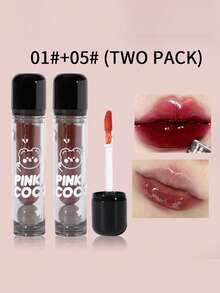 Cute Bear Mirror Lip Glaze - Long-Lasting, Non-Fading, Hydrating Liquid Lipstick With Watery Texture - Luxurious Glossy Shine & Natural Look - All-Day Wear, Intense Color Payoff, Non-Sticky For Perfect Gift - 2Pcs(01+05) - 查看 3