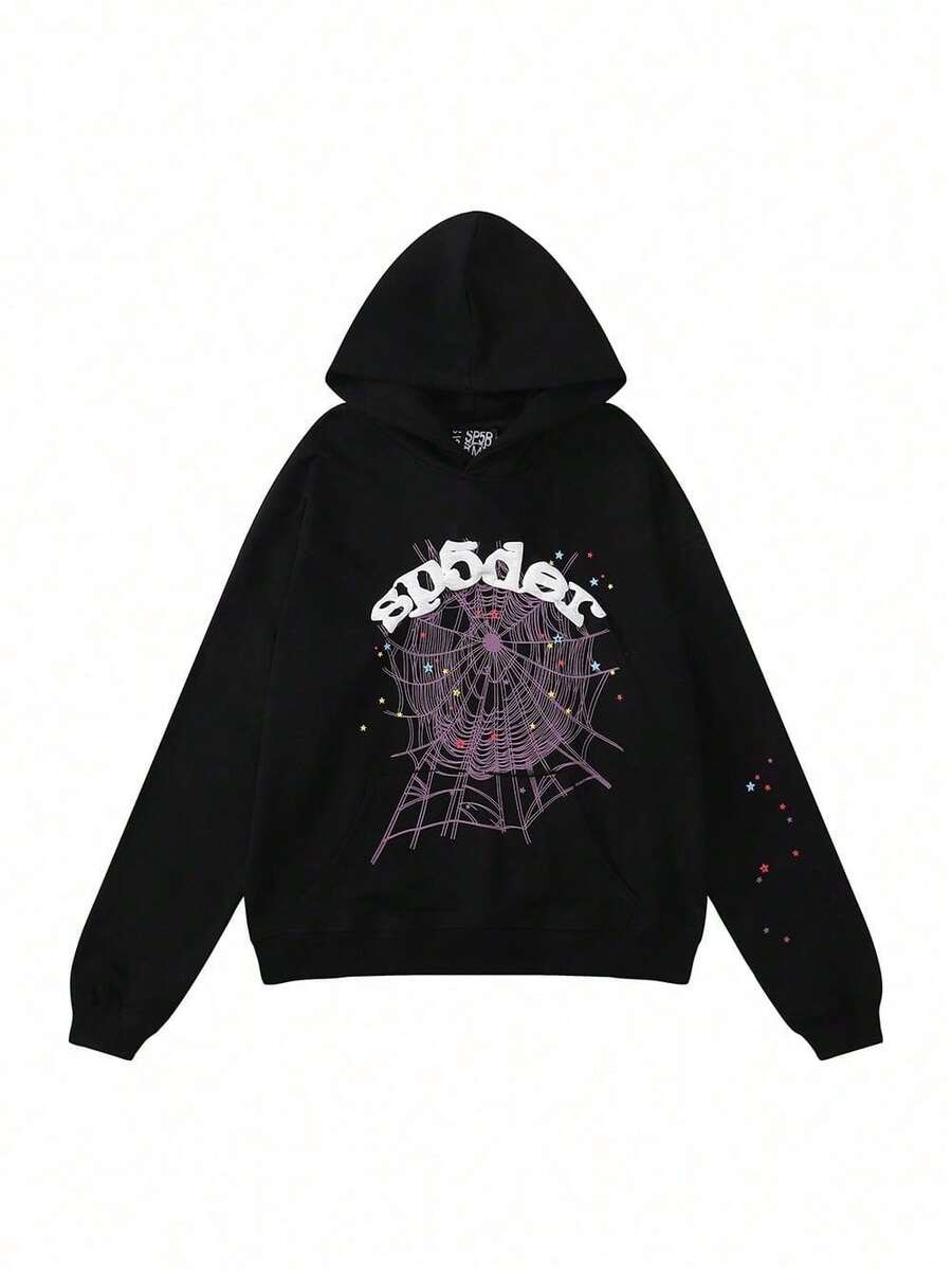 Hip-Hop Fashion Printed Hoodie Loose Men's And Women's Hooded Sweatshirt - nhện đen - Xem 1