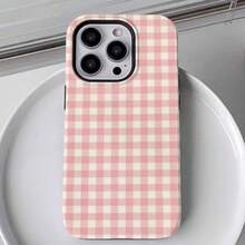 1 Unique 360 ° HD Plaid Printed Phone Case - Cute And Minimalist 2-In-1 Design, Anti-Drop And Shock-Proof Full Coverage, Suitable For IPhone 16 Pro Max/16 Pro/16 Plus/16/15/14/13/12/11 Funda Para  A06-A71, S21-S25ULTRA PLUS EDGE Stylish And Cute - Ideal Holiday Gift Choice - Pink plaid - 查看 3