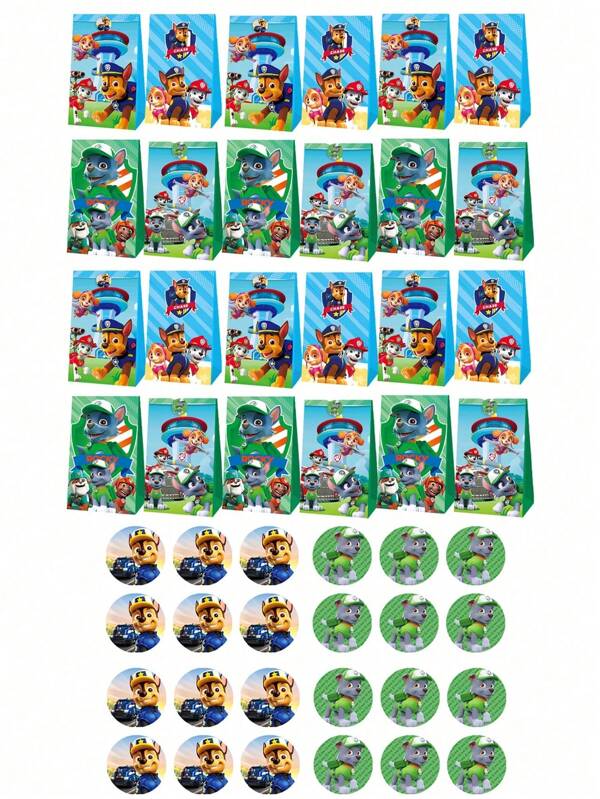 Paw Patrol 24/48Pcs/Set Paw Patrol New Theme Party Gift Bags, Birthday Party Decorations, Gift Packaging Bags, Paper Bags, Suitable For Birthday, Halloween, Christmas And New Year Party Supplies, Also A Perfect Choice For Thanksgiving