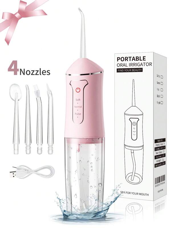 Irrigador oral, limpiador dental inalámbrico recargable portátil, 3 modos y 4 boquillas, limpiador de dientes a prueba de agua, irrigador oral para limpieza dental en casa y de viaje