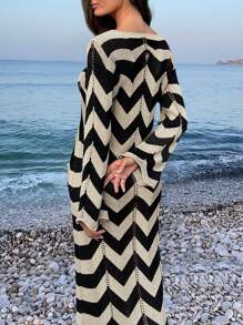 女士时尚优雅简约成熟度假针织罩衫连衣裙，适合海滩度假夏季