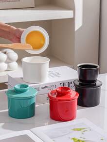 1 Set Ceramic Round Butter Dish With Lid & Wooden Spoon, Nordic Style Minimalist Solid Color Ceramic Butter Pot, Cheese Storage Container, Kitchen & Dining Ceramic Butter Dish With Lid & Wooden Butter Knife