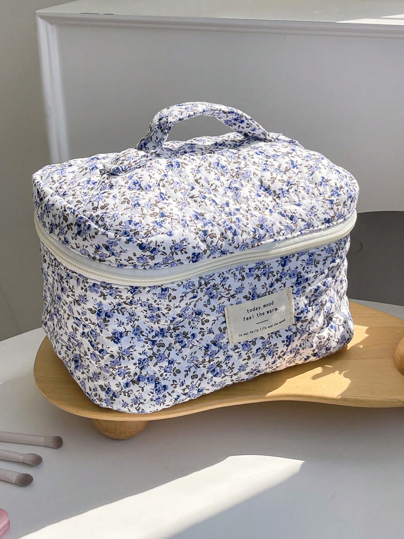 Blue floral makeup bag