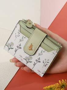 MADLEY 优雅花卉印花金属纽扣女士小钱包钱夹迷你钱包钱包秋季小钱包可爱钱包 - 黑色 - 查看 18