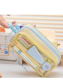 Large Size Japanese Style Canvas Pencil Case With Transparent Window - Essential For Daily Office Use - Multicolor - View 6