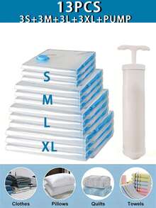 13/1 件真空密封压缩袋、真空储物袋、真空拉链袋、节省空间的行李袋、旅行压缩袋、可折叠衣物整理袋、衣柜储物袋，用于存放衣物、床上用品、冬装 - 节省 75% 空间、防潮防虫、返校季