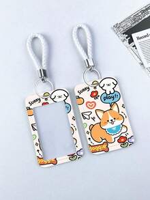 1 pieza Soporte vertical de cuero para tarjetas con correa para el hombro, con portador de tarjetas creativo incorporado, diseño de dibujos animados de amor, para tarjeta de campus, almuerzo, autobús, metro, identificación laboral - titular de la tarjeta de autobús - Ver 8