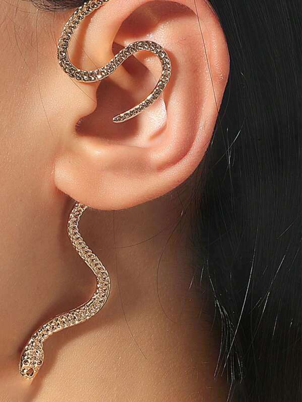 1pc Fashionable Personalized Snake Shaped Ear Cuff Without Piercing, Can Be Paired With Earrings