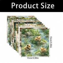 Bloco de papel para scrapbook com 24/36 peças, 5,9 x 5,9 polegadas, urso fofo brincando na água, papel para scrapbook, conjunto de papel para scrapbook de um lado, adequado para bullet journaling, faça você mesmo, fundo decorativo, criação de cartões, suprimentos para scrapbook - Multicolorido - Ver 2