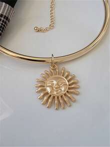 1 件几何椭圆形吊坠项链，休闲时尚百搭配饰 - 金黃色 - 查看 3