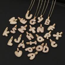 1入鑲嵌泡泡字母金鍍吊墜項鍊,26個字母供男女日常佩戴