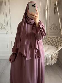 1pc Nida Fabric Scarf Attached Abaya Khimar, Suitable For Women's Daily Wear And Prayer, Applicable For All Seasons - Multicolor - View 35