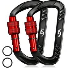 2 Pack Heavy Duty Auto Locking Wiregate Carabiner Clips, 12kN (2697 Lbs) Weight Capacity For Pets Camping Hammock Keychains, Red - Red - View 1