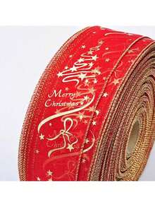 Nastro decorativo natalizio stampato in stile coreano, colore rosso dorato, dimensioni 6,3 x 200 cm, decorazione per albero di Natale, decorazione per la casa, decorazione natalizia per la stanza, decorazione invernale