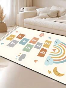 1 pieza Alfombra minimalista moderna y acogedora para habitación infantil, alfombra de gateo con juego de rayuela, decoración para área de juego de niños, diseño de arcoíris, esquema de color de dopamina, adecuada para decoración de habitación infantil, alfombra decorativa de moda, alfombra de alta gama para sala de estar, alfombra decorativa de nicho, ambientación decorativa creativa, adecuada para alfombra de decoración temática, alfombra para sala de estar, alfombra, alfombra mullida, alfombra peluda, alfombra de otoño/invierno, alfombra gruesa/mullida
