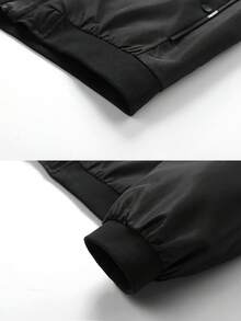 Men's Stand Collar Zip-Up Baseball Jacket - Black - View 5