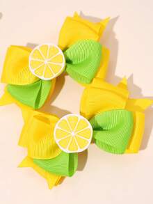 2个彩色黄绿相间布艺蝴蝶结发夹，柠檬造型发饰蝴蝶结，时尚发夹，适合女孩青少年春夏海滩度假旅行派对礼物 - 彩色 - 查看 3