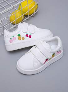 1 双婴儿水果刺绣休闲白色运动鞋，男女通用幼儿舒适日常穿着钩环运动鞋 - 白色 - 查看 9