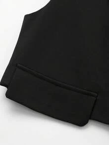 Áo khoác vest không tay cổ bẻ màu trơn dành cho nữ, kiểu dáng thường ngày, màu đen, thích hợp cho mùa xuân. - màu đen - Xem 5