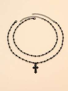 Cuiwrgrs 2pcs Dark Vintage Cross Chain Pendant Necklace - Black - View 4