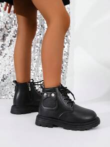 2025新款女童靴子适合秋冬四季穿英伦风儿童软底踝靴男童皮靴幼儿靴 - 黑色 - 查看 6