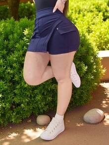 Short Falda pantalon corto bottom con bolsa cargo stretch para dama mujer tiro alto - Azul Marino - Ver 4