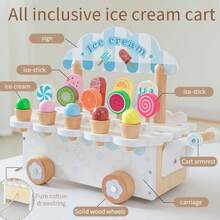 Expositor de madera en forma de carrito de helados, helados/paletas danesas nobles, juguete educativo de juego de roles para niños - Multicolor - Ver 3