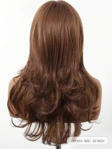 22英寸中长款棕色卷发假发，天然耐热合成假发，适合女性日常佩戴、参加派对和通勤。 - 棕色 - 查看 6