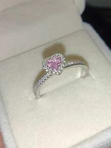 1pc Minimalist Cubic Zirconia Adjustable Ring, Suitable For Girls, Everyday And Wedding Wear - Silver - View 5