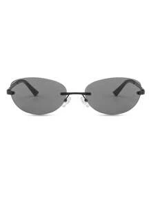 1 Pair Women's Dark Grey Oval Frameless Metal Leg Edged Personalized Fashion Glasses Oval Shape Shades - Dark Grey - View 4
