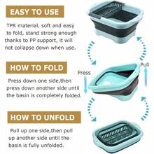 2.77 Gallon 10.5L Collapsible Dish Basin With Drain Plug Outdoor Multiuse Foldable Sink Tub Dishpan Wash Basin Portable Kitchen Storage Tray For Camping RV Beverage Bucket - màu xanh lá - Xem 4