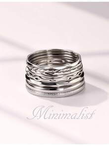 Milacolato 8Pcs 1MM 2MM Stainless Steel Rings For Women Men Minimalist Fashion Dainty Plain Thin Knuckle Stacking Midi Thumb Rings Stackable Statement Band Rings Set Silver Gold Tone Size 4-12 - 彩色 - 查看 6