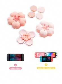 GeekShare Cute Cherry Blossom ABXY Button Caps And Directional Cross Keys Covers Compatible With Nintendo Switch 2/Switch/OLED Joy-Con, Not Compatible With Protective Case