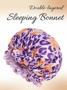 1pc Leopard Print Satin Patchwork Sleeping Cap, Suitable For Curly And Straight Hair - Multicolor - View 17
