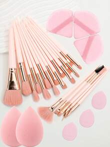 28件套终极化妆刷套装，包含大号散粉刷、腮红刷、修容刷、粉底刷、遮瑕刷和眼影刷 - 附赠水滴美妆蛋、拇指粉扑和三角粉扑 - 尼龙刷毛，适合所有肤质。化妆刷套装，化妆刷套装，化妆刷套装，全套化妆刷，化妆刷套装，全套化妆工具，化妆刷套装，化妆刷套装，化妆礼盒套装 - 粉色 - 查看 13