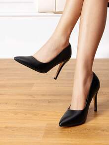 Women's Stiletto High Heel Pumps Point Toe Fashionable Elegant Solid Color Court Pumps Shoes - 黑色 - 查看 2